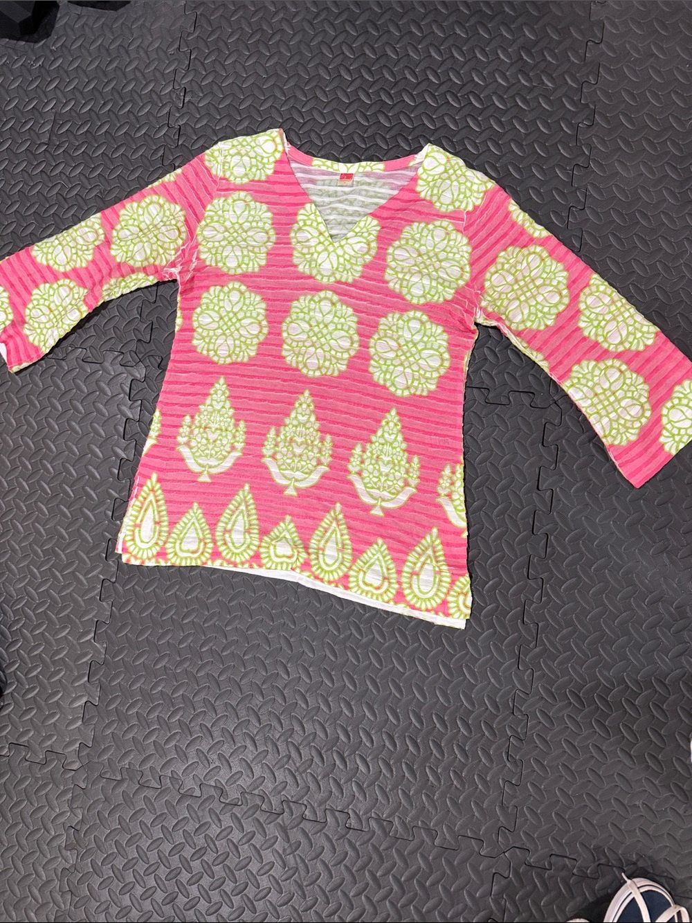 Women's Pink & Lime Patterned V-Neck Tunic